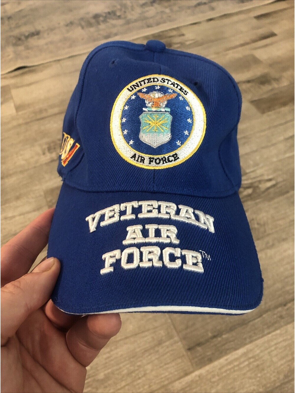 US Air Force Hat Men Blue Embroidered Royal Retired JWM Strap Back Cap